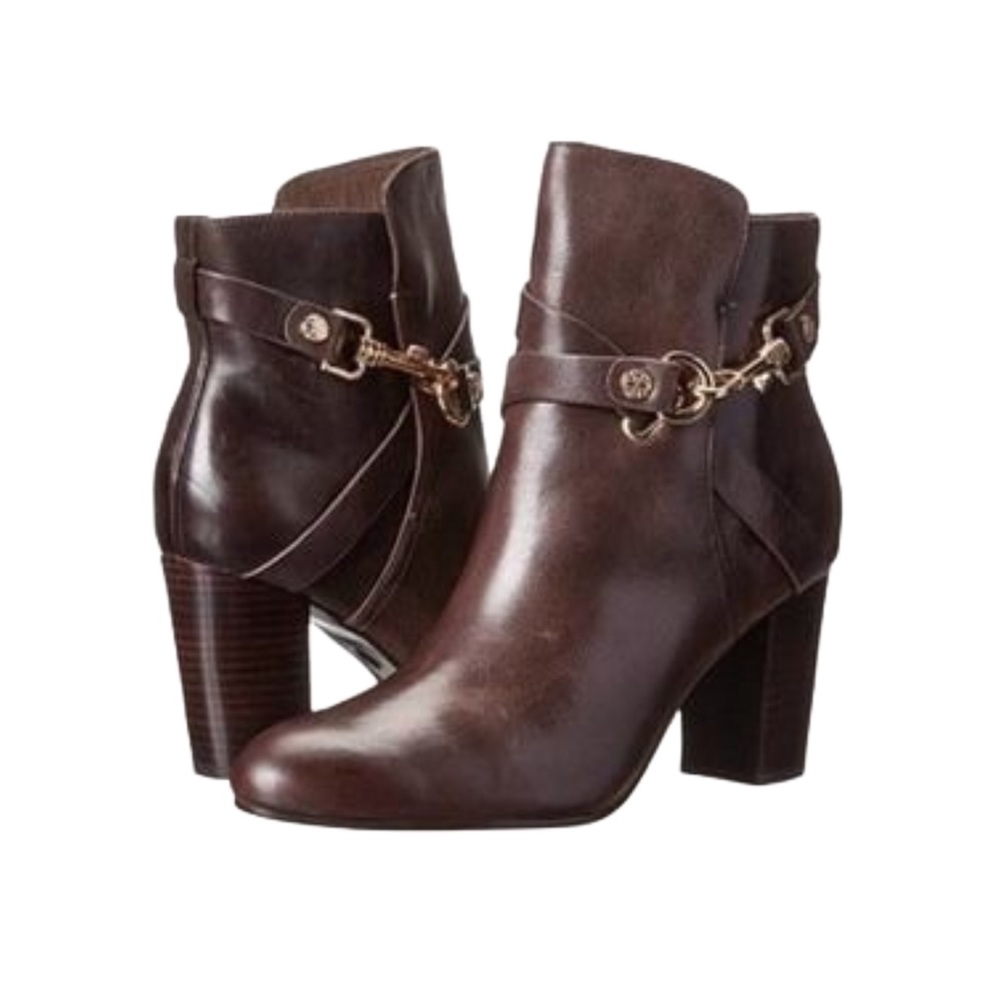 Isola Brown Heeled Booties/Ankle Boots With Gold Clasp, Sz. 8.5